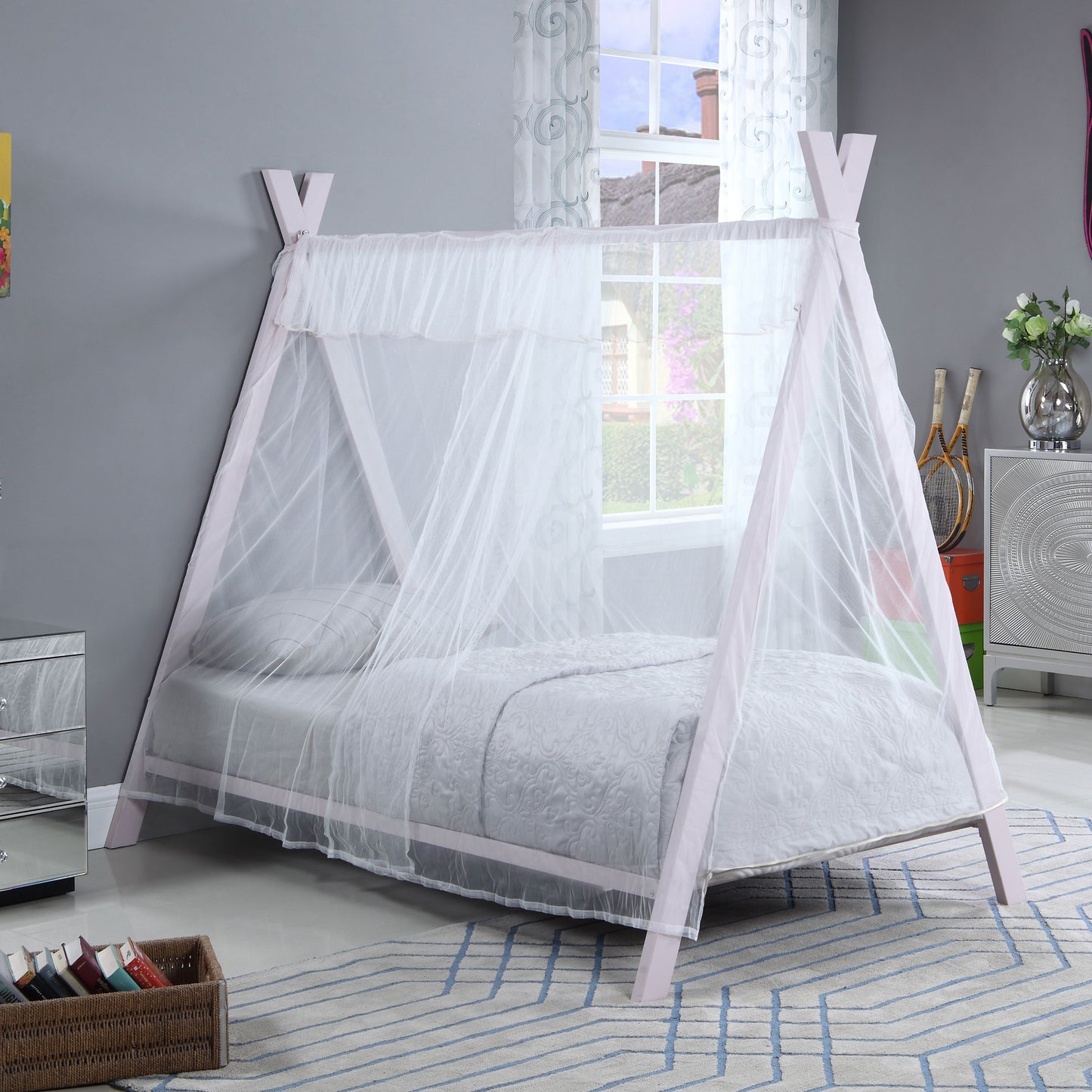 Fultonville Metal Twin Tent Bed with 7-inch Mattress Pink