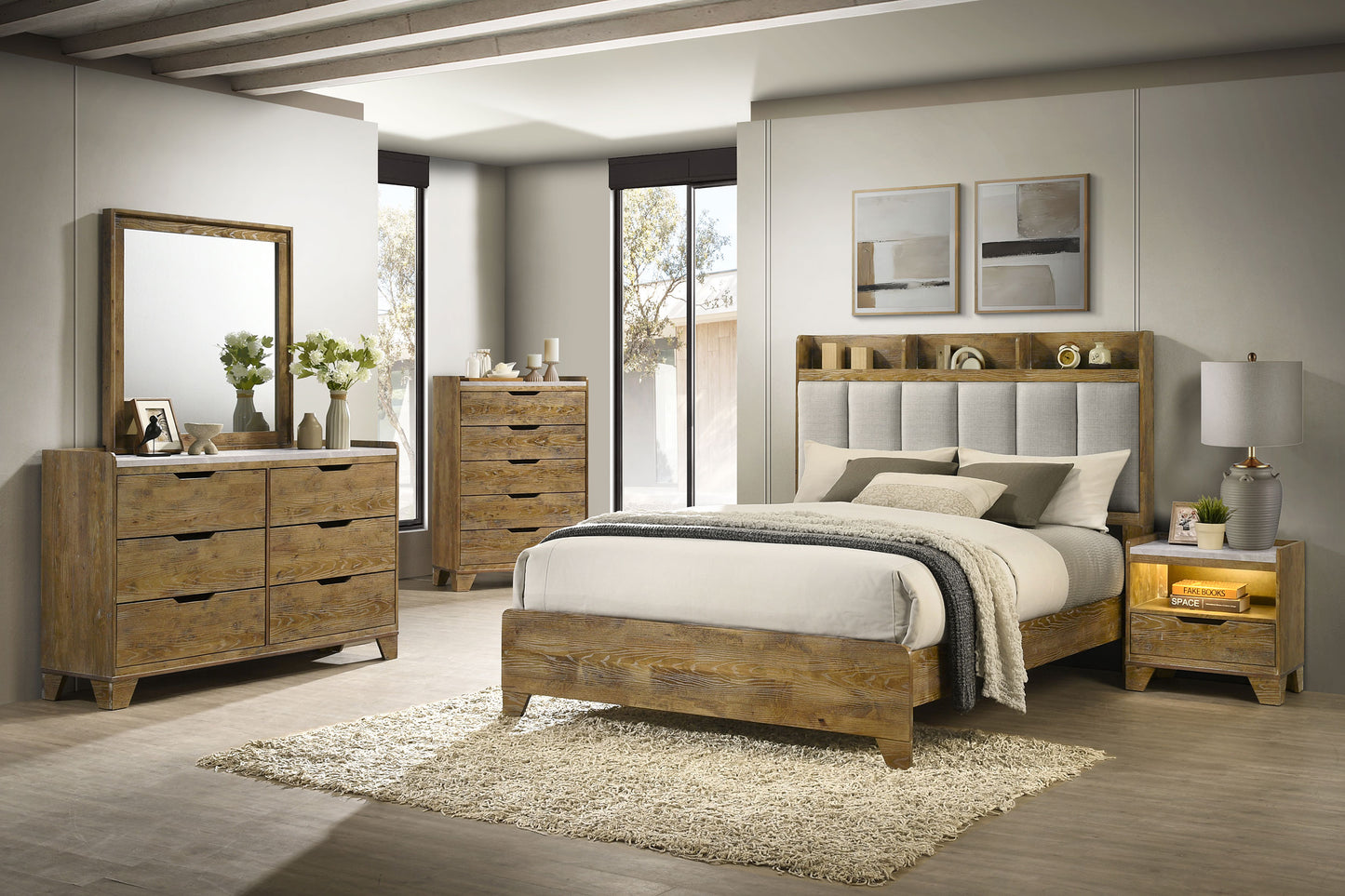 Henderson 1-drawer LED Nightstand Bedside Table Medium Oak
