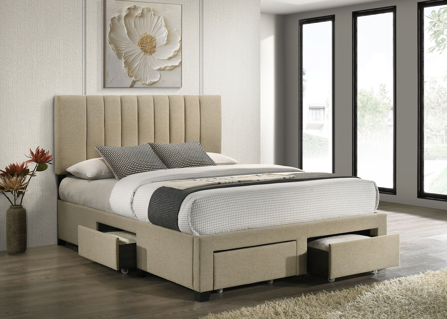 Wheatland 4-drawer Upholstered Eastern King Storage Bed Brown