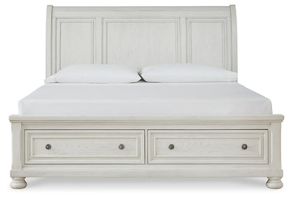 Robbinsdale California King Sleigh Bed with Storage with Mirrored Dresser