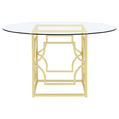 Starlight Round 54-inch Glass Top Metal Dining Table Brass