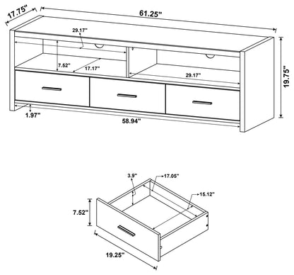 Alton 3-drawer Engineered Wood 62-inch TV Stand Black Oak