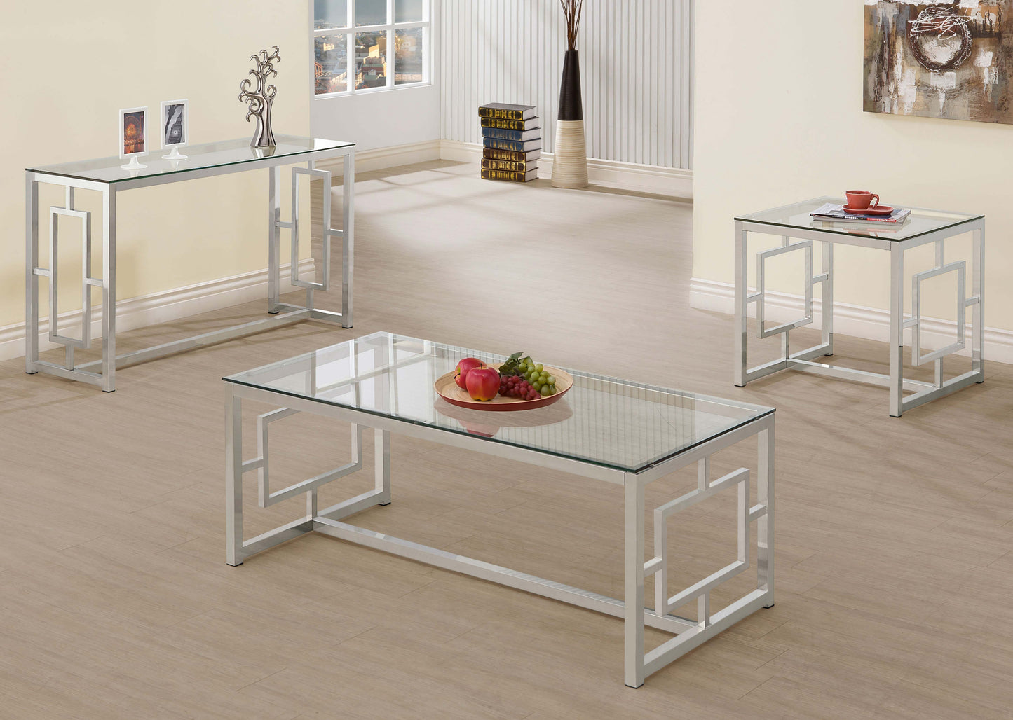Merced Glass Top Metal Entryway Console Table Nickel