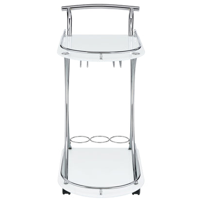 Elfman 2-tier Glass Shelf Metal Bar Cart White and Chrome