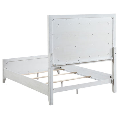 Marielle Queen Upholstered Panel Bed Distressed White