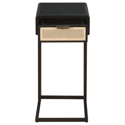 Amherst 1-drawer Radio Weave Cane Metal Side Table Black