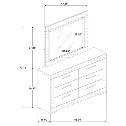 Ives 6-drawer Dresser and Mirror Grey High Gloss