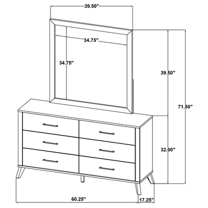 Kaywood 6-drawer Dresser and Mirror Natural Pine