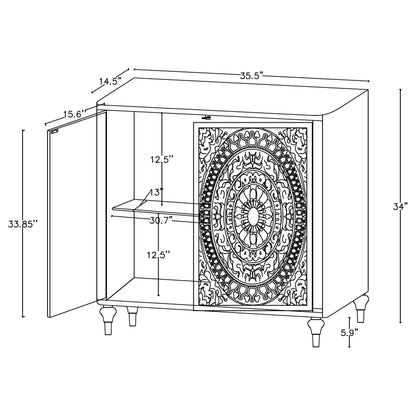Cardella 2-door Mandala Accent Cabinet Distressed White