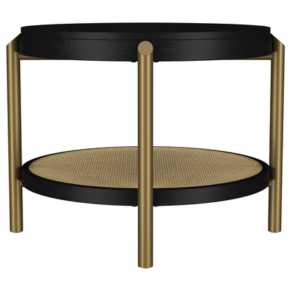 Arini Round End Side Table With Storage Shelf Black
