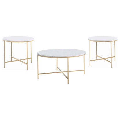 Ellison 3-piece Round Marble Coffee and End Table Set White