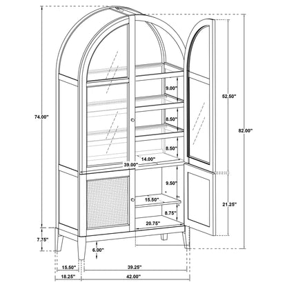 Kailani 4-Door Cane Dining Vitrine Display Cabinet Beige Oak