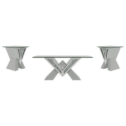Taffeta 3-piece Mirrored Coffee and End Table Set Silver
