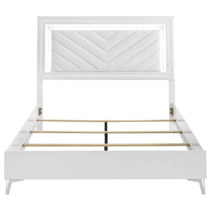 Cassia Queen LED Panel Bed White High Gloss