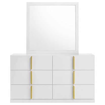 Ines 6-drawer Bedroom Dresser with Mirror White High Gloss