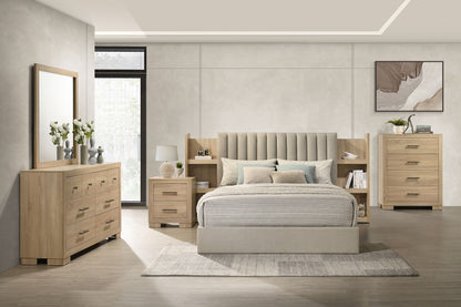 Arielle Queen Bookcase Panel Storage Bed Light Oak