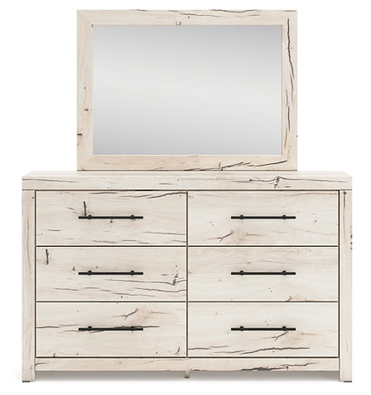 King Panel Storage Bed with Mirrored Dresser and Chest