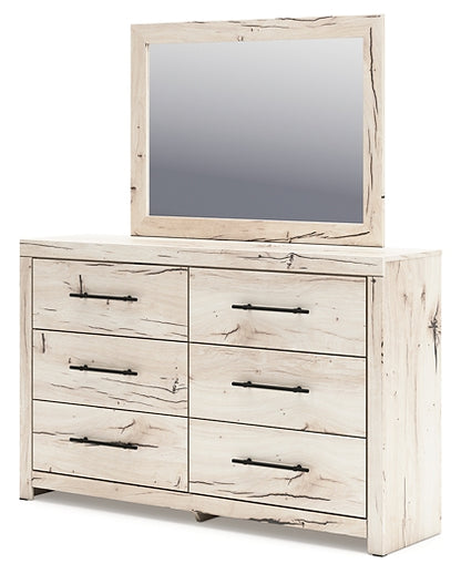 King Panel Storage Bed with Mirrored Dresser and Chest