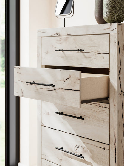 King Panel Bed with Mirrored Dresser and Chest