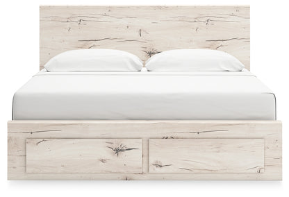 King Panel Storage Bed with Mirrored Dresser and Chest