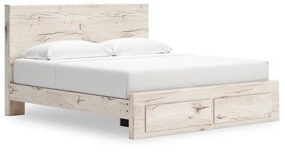 King Panel Storage Bed with Mirrored Dresser and Chest