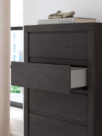 King Panel Bed with Mirrored Dresser and Chest