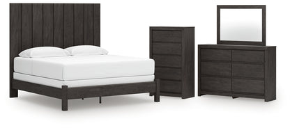 King Panel Bed with Mirrored Dresser and Chest