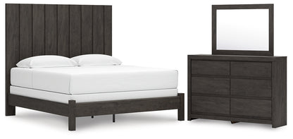 King Panel Bed with Mirrored Dresser