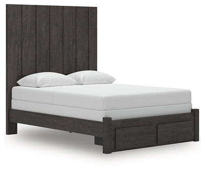 Queen Panel Storage Bed with Mirrored Dresser and Chest