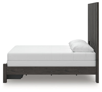 Queen Panel Storage Bed with Mirrored Dresser and Chest