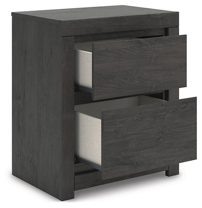King Panel Storage Bed with Mirrored Dresser and Nightstand