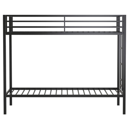 Alevera Metal Twin Over Twin Bunk Bed with Ladder Black