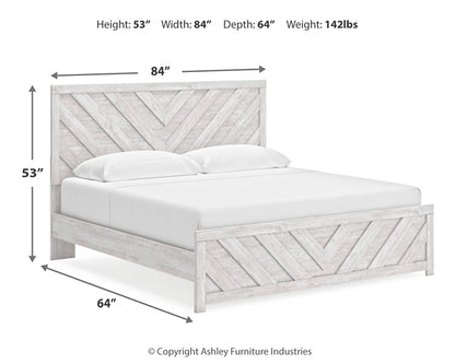 Cayboni King Panel Bed with Mirrored Dresser and Chest