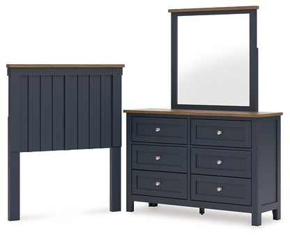 Landocken Twin Panel Headboard with Mirrored Dresser