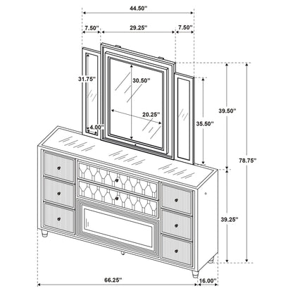 Lorient 8-drawer LED Flame Box Dresser and Mirror Ivory Camel