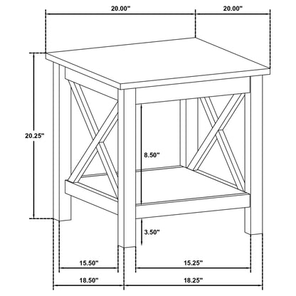 Skyview Square Pine Wood Side End Table with Shelf White