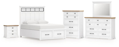 Ashbryn King Panel Storage Bed with Mirrored Dresser, Chest and Nightstand
