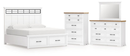 Ashbryn California King Panel Storage Bed with Mirrored Dresser and Chest