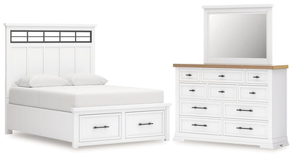 Ashbryn Queen Panel Storage Bed with Mirrored Dresser
