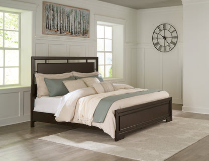 Covetown King Panel Bed with Mirrored Dresser, Chest and Nightstand