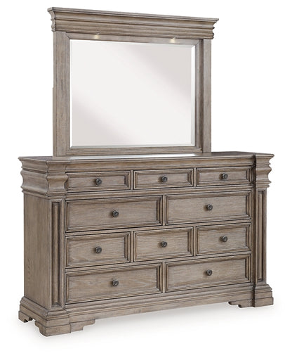 Blairhurst California King Panel Bed with Mirrored Dresser, Chest and Nightstand