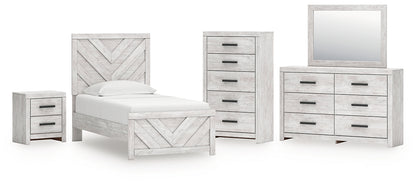 Cayboni Twin Panel Bed with Mirrored Dresser, Chest and Nightstand