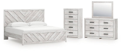 Cayboni King Panel Bed with Mirrored Dresser and Chest