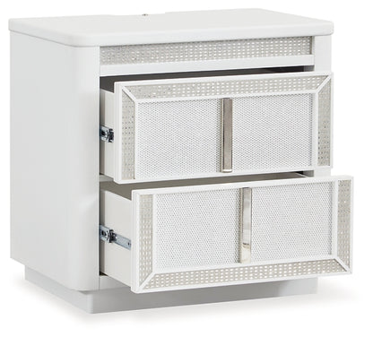 Chalanna Queen Upholstered Storage Bed with Mirrored Dresser, Chest and Nightstand