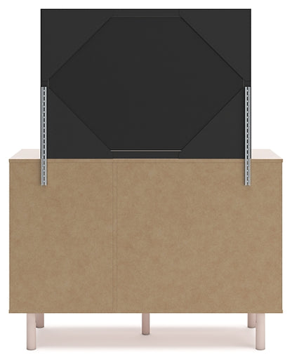 Wistenpine Twin Upholstered Panel Headboard with Mirrored Dresser