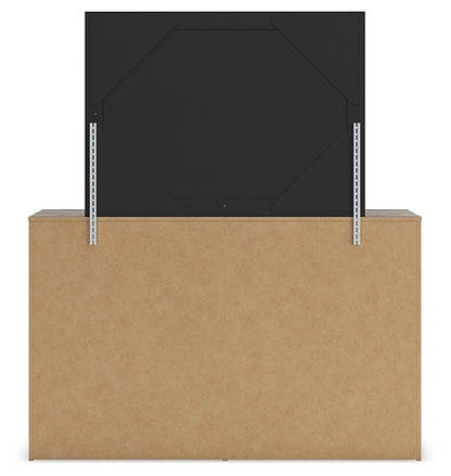 Graystorm Queen Panel Bed with Mirrored Dresser and Chest