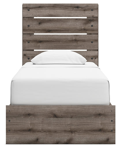 Graystorm Twin Panel Bed with Storage with Mirrored Dresser