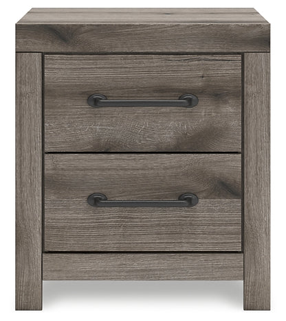 Graystorm King Panel Bed with Mirrored Dresser and Nightstand