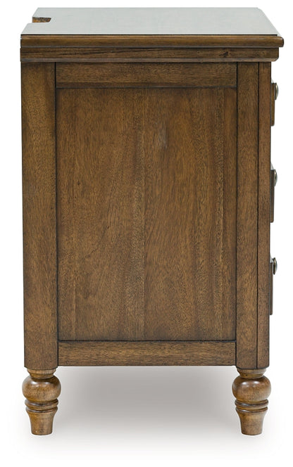 Sturlayne Queen Upholstered Panel Bed with Mirrored Dresser and Nightstand