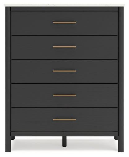 Cadmori Queen Upholstered Bed with Mirrored Dresser and Chest